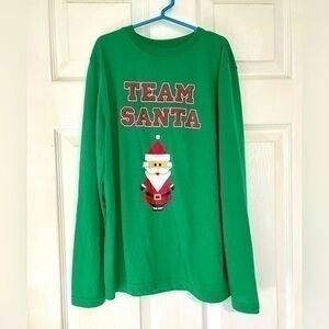 Christmas T Shirt Top Kid’s Size 10/12 PJs Team Santa Green Long Sleeve PJ Shirt